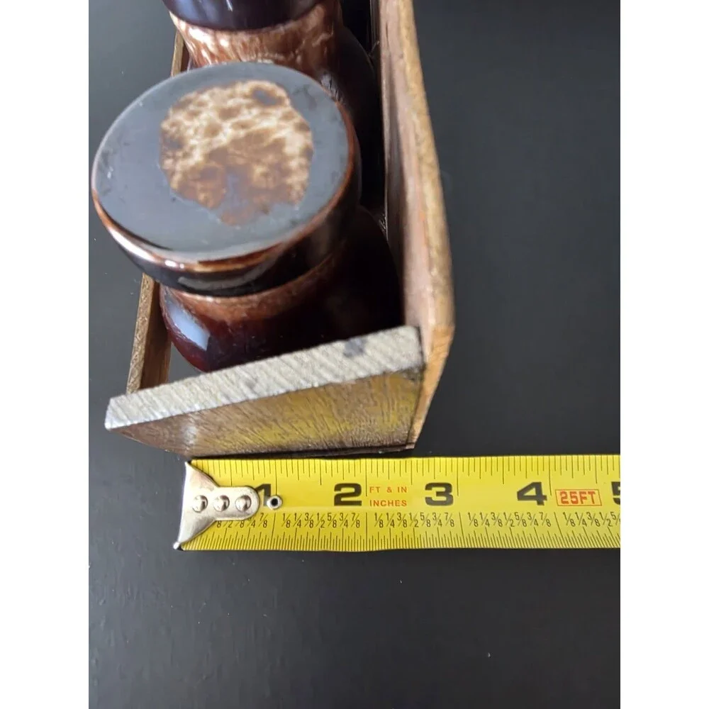 Stoneware Spice Jars Set of 4 with Rack Vintage Japan Brown Glaze